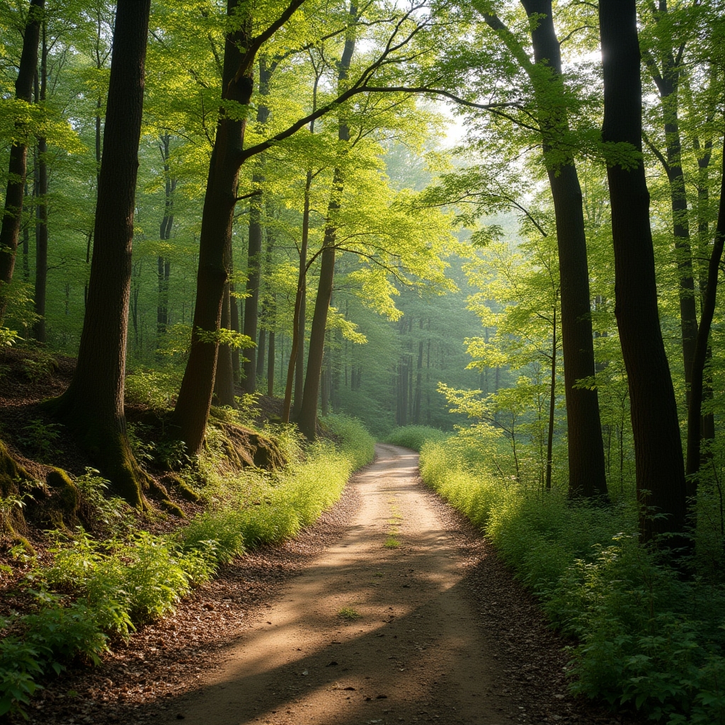Winding wooded trail through Appalachian hardwood forest used for foraging study