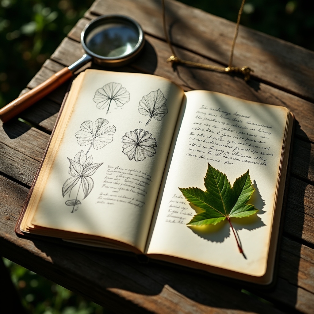 Hand-drawn plant sketches and notes in a field identification notebook